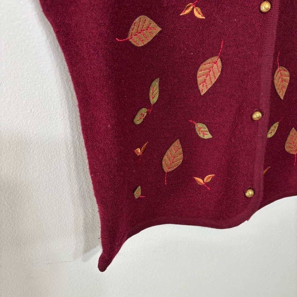 Classic Elements Maroon Fall Leaves Embroidered 1… - image 5